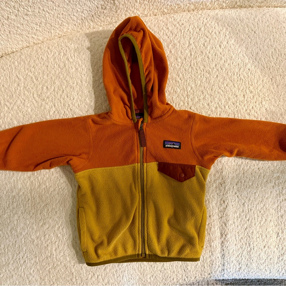 Patagonia Baby Micro D Snap-T Orange Yellow Fleece Jacket Hoodie